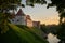 Latvian tourist landmark attraction - ruins of medieval Bauska castle and the remains of a later palace at sunset. Bauska