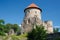 Latvian tourist landmark attraction - Ruins of the medieval Livonian castle, stone walls and towers. Cesis, Latvia