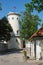 Latvian tourist landmark attraction - Tower of white castle. Part of ancient Livonian castle ruins in old town. Cesis, Latvia