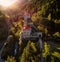 Latzfons, Italy - Aerial view of sunrise at beautiful Gernstein Castle (Castello di Gernstein) in South Tyrol