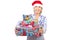 Laughing aged woman holding Christmas presents