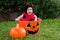 Laughing baby in ladybug Halloween costume