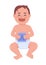 Laughing baby with letter cube semi flat color vector character