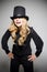 Laughing blond girl with top hat