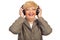 Laughing businesswoman with headphones