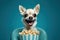 Laughing and charismatic Chihuahua, the perfect companion for a movie night,Generative AI