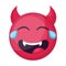 Laughing deep pink devil emoji face vector illustration on a
