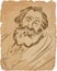 Laughing Democritus line art portrait, vector
