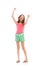 Laughing girl with arms raised