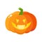 Laughing, grinning pumpkin jack-o-lantern with vampire teeth, Halloween symbol