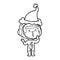 laughing hand drawn line drawing of a astronaut wearing santa hat