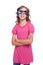 Laughing little girl in stereo glasses