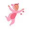 Laughing Little Toddler Boy in Pink Onesie Jumping with Joy Vector Illustration