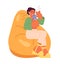 Laughing middle eastern woman bean bag sitting 2D cartoon character