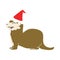 laughing otter flat color illustration of a wearing santa hat