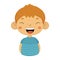 Laughing Out Loud Cute Small Boy With Big Ears In Blue T-shirt, Emoji Portrait Of A Male Child With Emotional Facial