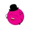 Laughing pink bowling ball in hat. vector