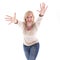 Laughing playful woman with outstretched arms