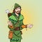 Laughing Robin Hood. Wondering Robin Hood. Medieval legends. Heroes of medieval legends. Halftone background.