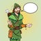 Laughing Robin Hood. Wondering Robin Hood. Medieval legends. Heroes of medieval legends. Halftone background.