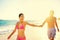 Laughing romantic couple summer vacation beach fun