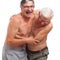 Laughing seniors fighting for fun