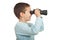 Laughing small boy with binocular