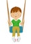 Laughing teenager boy riding a swing over white background