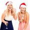 Laughing women celebrating Christmas