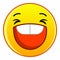 Laughing yellow emoticon icon, cartoon style