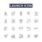 Launch icon line vector icons and signs. Icon, Button, Symbol, Image, Logo, Start, Program, App outline vector