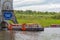 Launch leaves the Falkirk Wheel, rotating boat lift in Scotland,