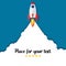 Launch a rocket and advertising. Concept of starting a new project. place for your text