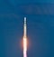 Launch of a rocket, takes off  flying into the starry sky. Lots of smoke and gas. The elements of this image furnished by NASA