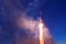 The launch of the space shuttle. With fire and smoke. Elements of this image were furnished by NASA