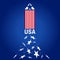 Launch vehicle - American rocket - concept with US flag, symbol of economic growth, democratic elections and freedom