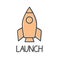 Launch word and spaceship icon