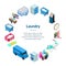 Laundry Banner Card Circle 3d Isometric View. Vector