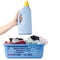 Laundry basket in hand dirty wash clean bottle of liquid powder