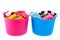 Laundry baskets in pink and blue