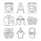 Laundry, collection icons with washer machine bucket basket and clothespin line style