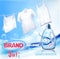 Laundry detergent ad. Washing White clothes hanging on rope