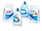 Laundry detergent package design, set of container bottles with