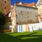 Laundry drying in courtyard, Valea Viilor, Romania