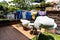 Laundry fabric being dried under bright hot sun in home compound after wash