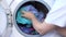Laundry Machine Washing Disinfecting, Cleaning Clothes Chores, Spinning and Rotating, Household, Housework, Woman Working in Laund