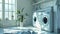 laundry room emphasizing the harmonious blend of modern aesthetics and hygienic cleanliness, creating an inviting