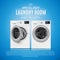 Laundry Room realisic vector illustration on blue background