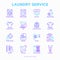 Laundry service thin line icons set: washing machine, spin cycle, drying machine, fabric softener, iron, handwash, washing powder