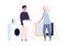 Laundry time. Couple make washing clothing. Happy man and woman in bathroom with wash mashine vector illustration